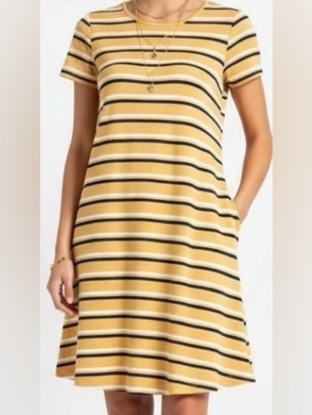 Yellow Blue White Stripes T-shirt Dress/Medium
